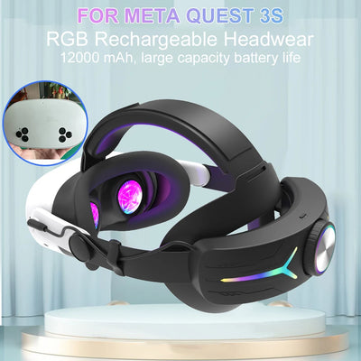 Adjustable RGB Head Strap 12000mAh Battery Comfort Head Strap VR Accessorie Strap Alternative Strap for Meta Quest 3S VR Headset